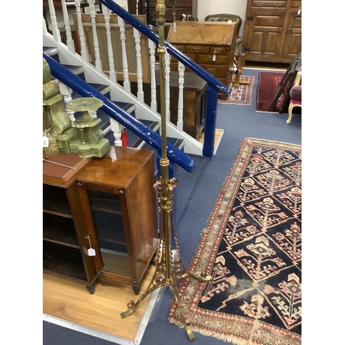 171 - A late Victorian Art Nouveau brass and wrought copper telescopic lamp standard (converted)... 