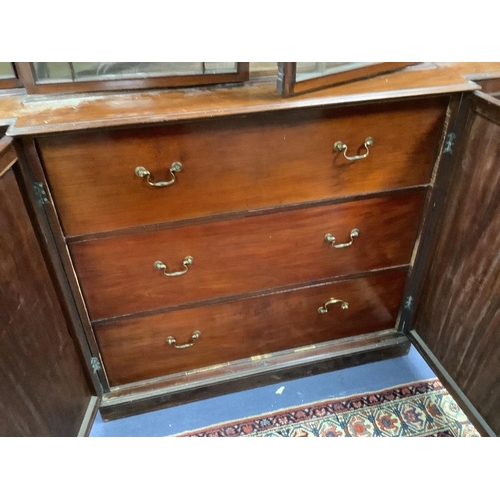 177 - A George III mahogany breakfront library bookcase, length 232cm, depth 60cm, height 265cm... 