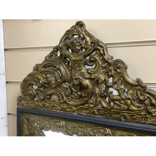 185 - A 19th century Baroque revival marginal plate wall mirror, width 38cm, height 66cm