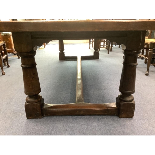 187 - An 18th century style oak refectory dining table, length 274cm, width 94cm, height 72cm