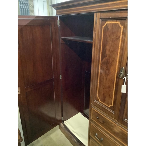 2 - An Edwardian satinwood banded mahogany wardrobe, width 160cm, depth 56cm, height 206cm