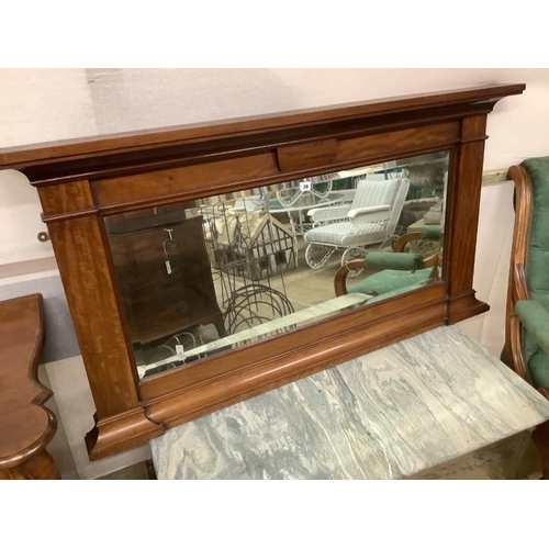 20 - An early 20th century mahogany overmantel mirror, width 144cm, height 77cm