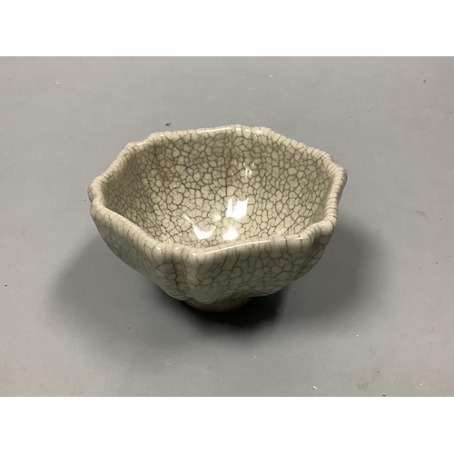 209 - A Chinese crackle glaze hexagonal cup, diameter 9cm