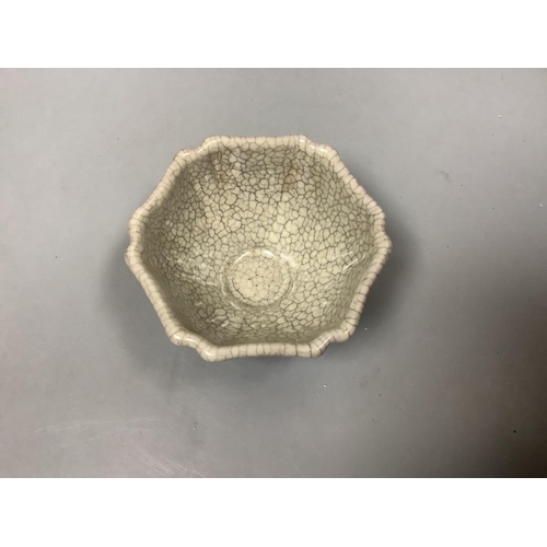 209 - A Chinese crackle glaze hexagonal cup, diameter 9cm