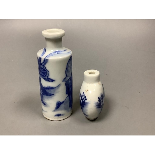 212 - Two Chinese blue and white snuff bottles, tallest 10cm