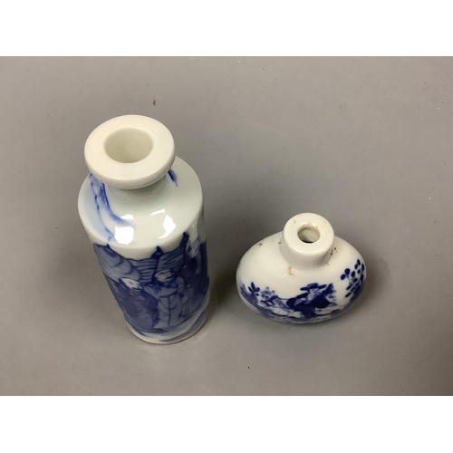 212 - Two Chinese blue and white snuff bottles, tallest 10cm