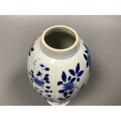 219 - A Chinese Kangxi blue and white stem foot vase, height 16cm