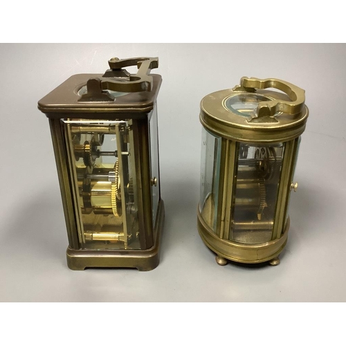 224 - Two brass cased carriage timepieces