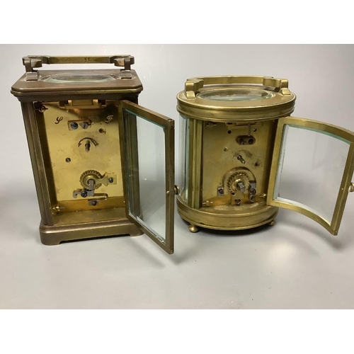 224 - Two brass cased carriage timepieces