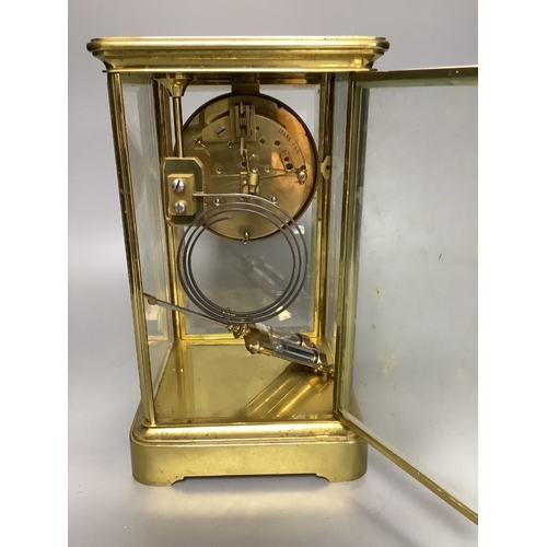 255 - A late 19th century French gilt brass four glass mantel clock26cm