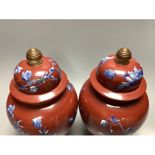 257 - A pair of Victorian Wedgwood vases and covers25cm