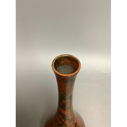 260 - A Japanese patinated bronze bottle vase, early 20th century, with hardwood stand26cm total... 