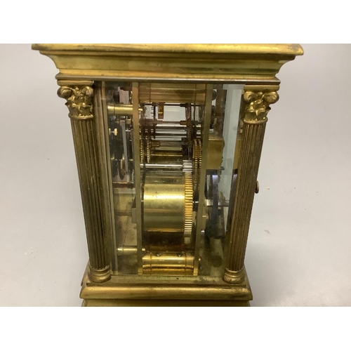 263 - A large French gilt brass repeating carriage clock, signed EM and co.16cm