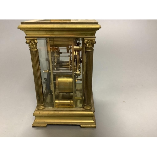 263 - A large French gilt brass repeating carriage clock, signed EM and co.16cm