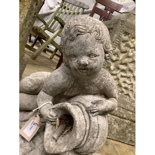 27 - A reconstituted stone cherub fountain, height 40cm