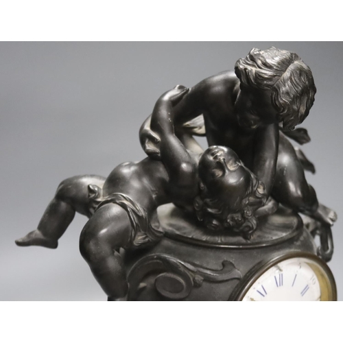 271 - A Victorian spelter 'cherub' mantel clock, height 39cm