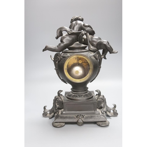 271 - A Victorian spelter 'cherub' mantel clock, height 39cm