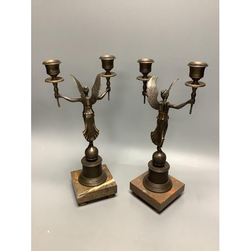 281 - A pair of modern bronze figural two sconce candlesticks, height 32cm