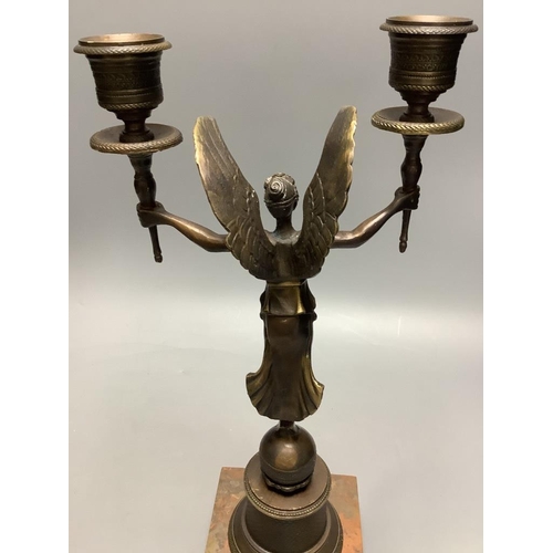 281 - A pair of modern bronze figural two sconce candlesticks, height 32cm