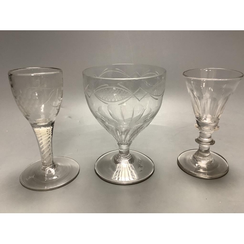 283 - A small collection of late 18th/19th century divinity glasses, some with air twist stems, tallest 17... 