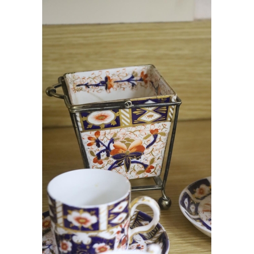 284 - A collection of Royal Crown Derby Imari patterned ceramics including cups, side plates and platter... 