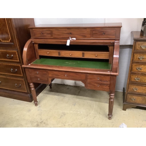 3 - A 19th century French mahogany cylinder bureau, width 126cm, depth 63cm, height 120cm