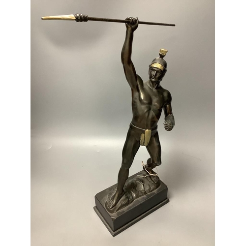 307 - A pair of bronzed Roman archer and a spearman, total height 42cm