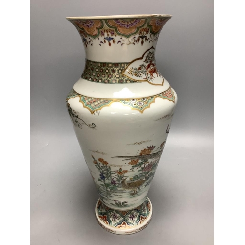 317 - A Japanese porcelain vase, decorated with birds and flowers, Meiji period, height 37cm