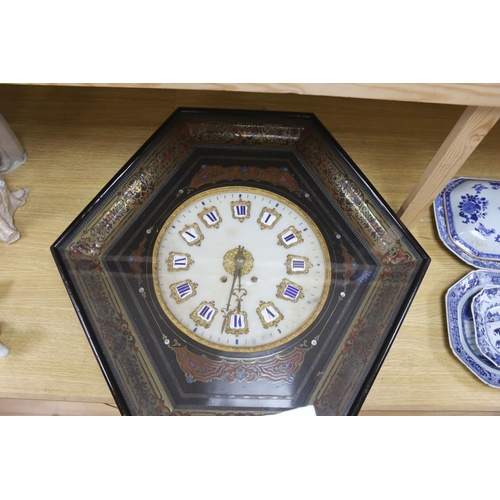 321 - A 19th century French ebonised boulle wall clock, width 68cm length 66cm