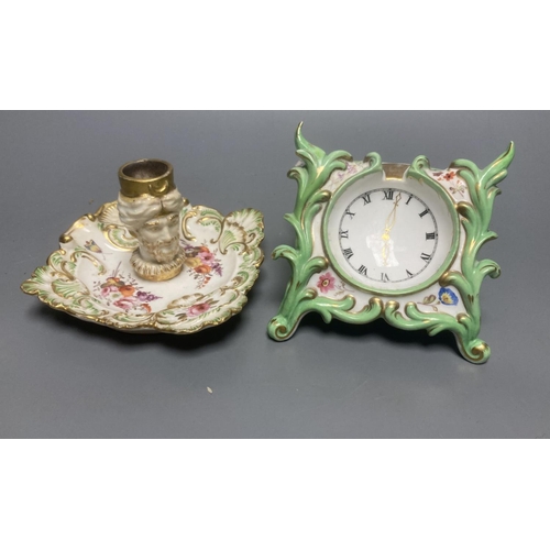 341 - An English porcelain watch stand, probably Ridgway c.1830 and a Coalport style 'Turk's head' chamber... 