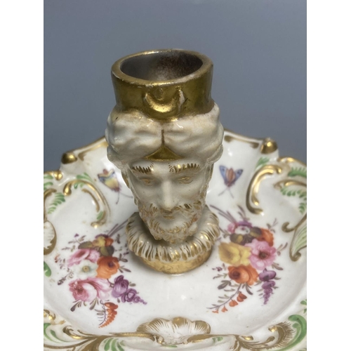 341 - An English porcelain watch stand, probably Ridgway c.1830 and a Coalport style 'Turk's head' chamber... 