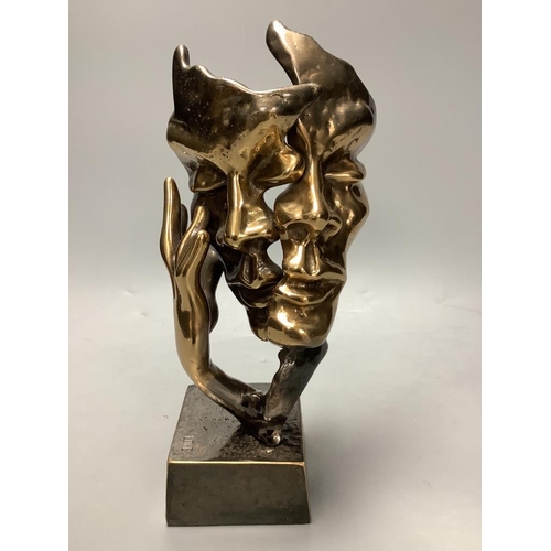 342 - Yves Lohe. A bronze mask sculpture Doux Baiser25cm