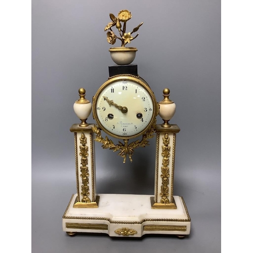 362 - A French ormolu mounted and white marble clock garniture, c.1900, height 40cm