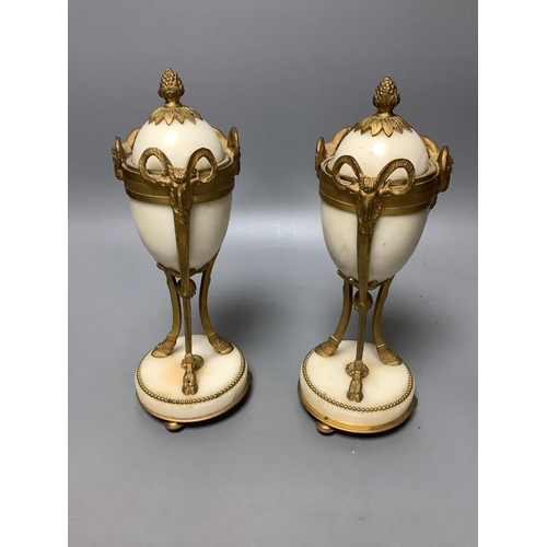 362 - A French ormolu mounted and white marble clock garniture, c.1900, height 40cm