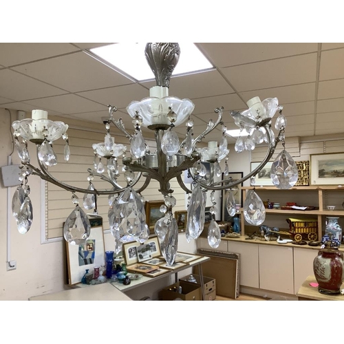 366 - A plated and glass drop chandelier