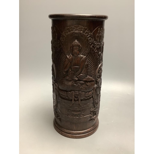 383 - A Chinese cylindrical composition brushpot, height 30cm