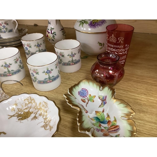 389 - A Worcester porcelain candle extinguisher and a Mayfield pattern coffee set