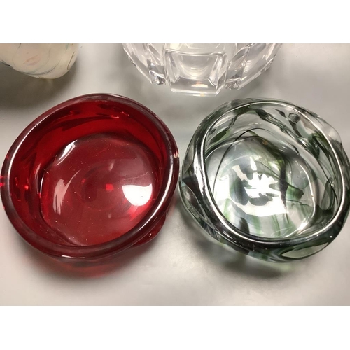 391 - An Orrefors glass bowl, a Whitefriars bowl and two others, largest 25cm