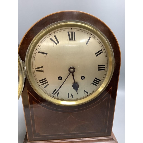 409 - A large 19th century inlaid mahogany mantel clock, height 41cm