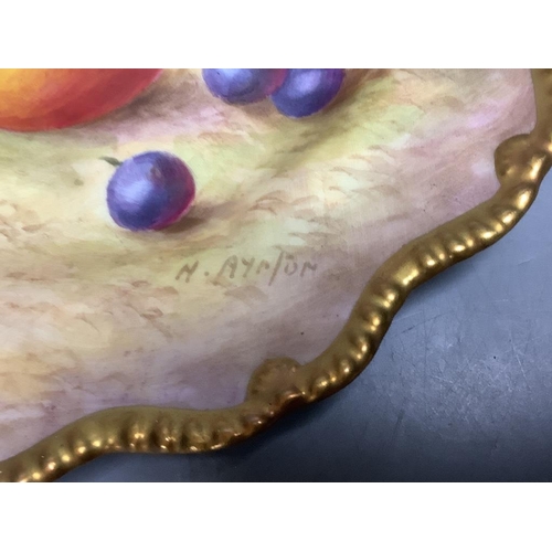 421 - A large Royal Worcester fruit painted plate, signed H. (Harry) Ayrton, diameter 22.5cm