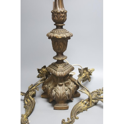 422 - A pair of rococo style twin light wall sconces, and an Italian period style giltwood table lamp, hei... 