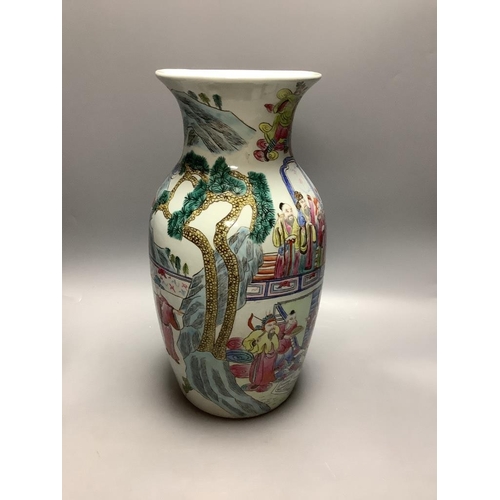 470 - A Chinese enamelled porcelain baluster vase and three Chinese prunus blossom ginger jars, tallest 39... 