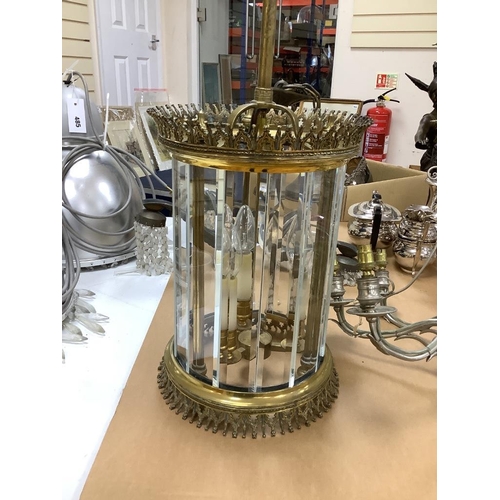 484 - A 1920's brass and bevelled glass hall light