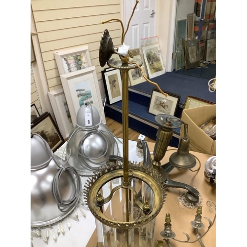 484 - A 1920's brass and bevelled glass hall light