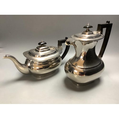 487 - A four piece plated tea set and plated teaspoons.