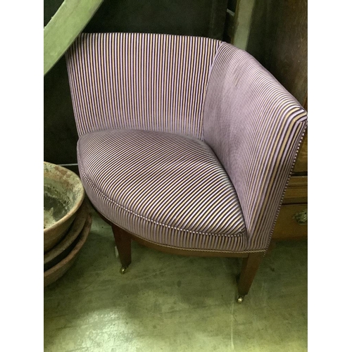 49 - A 19th century mahogany upholstered corner chair, width 86cm, depth 50cm, height 78cm