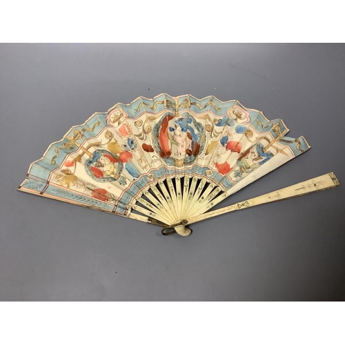 504 - A Brussels lace and ivory fan and four fans