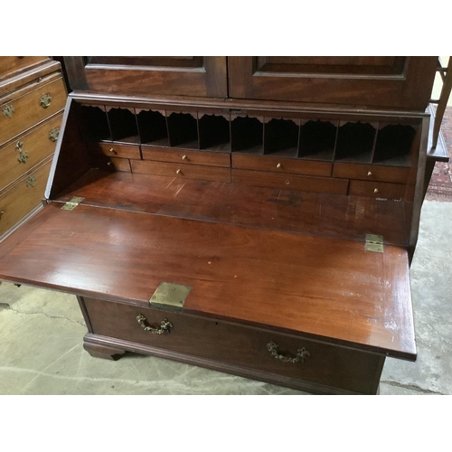 52 - A George III mahogany bureau cabinet, width 114cm, depth 58cm, height 222cm