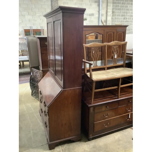 52 - A George III mahogany bureau cabinet, width 114cm, depth 58cm, height 222cm