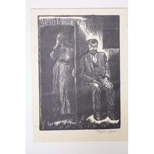 551 - Stephen Bone, N.E.A.C., (1904-1958), two woodcut prints: Priest in confession; and 'Loch Coruisk' Is... 